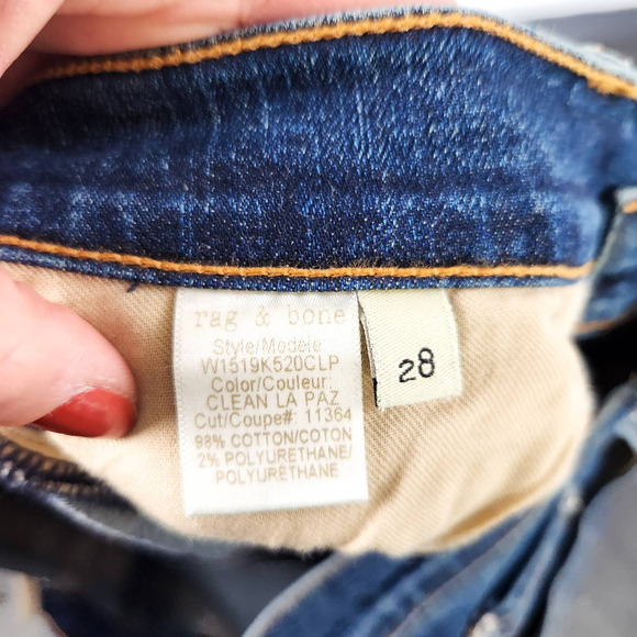 Rag & Bone Straight Leg Raw Hem Jeans in Clean La Paz Size 28 - Picture 7 of 7